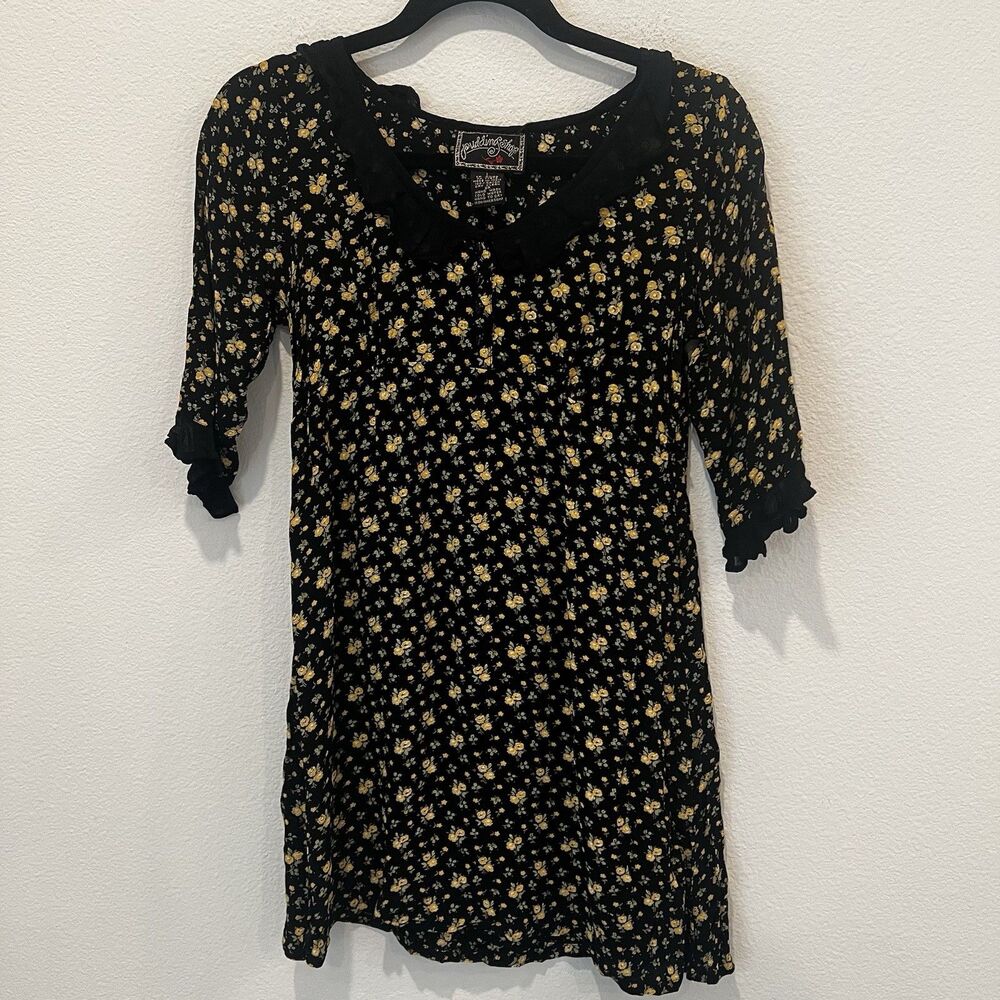 Vintage Pudding Shop Floral Dress Women's Size 1/ XXS Whimsigoth Grunge Preppy
